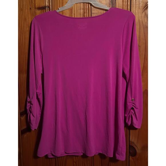 Lane Bryant magenta pink ruched wrap stretch slinky blouse size 14/16 XL - Picture 2 of 3